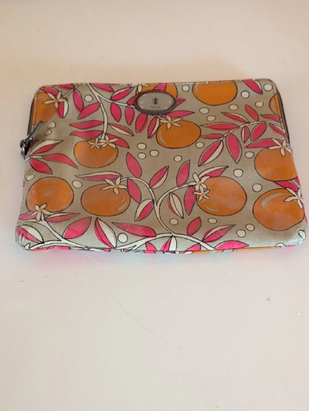 Fossil Orange & Pink Botanical Zip Pouch.